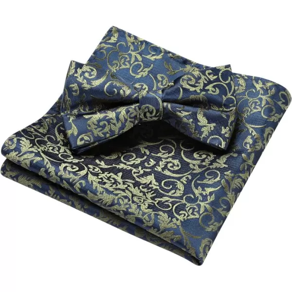 HISDERN Bow Ties for Men Pre-tied Paisley Bow Ties Pocket Square Set Men's Bowtie Wedding Party