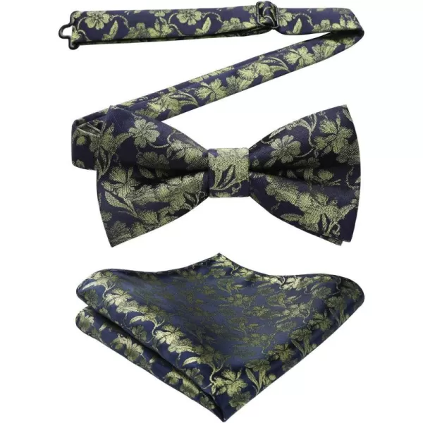 HISDERN Bow Ties for Men Pre-tied Paisley Bow Ties Pocket Square Set Men's Bowtie Wedding Party