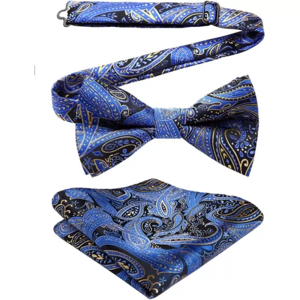 HISDERN Bow Ties for Men Pre-tied Paisley Bow Ties Pocket Square Set Men's Bowtie Wedding Party