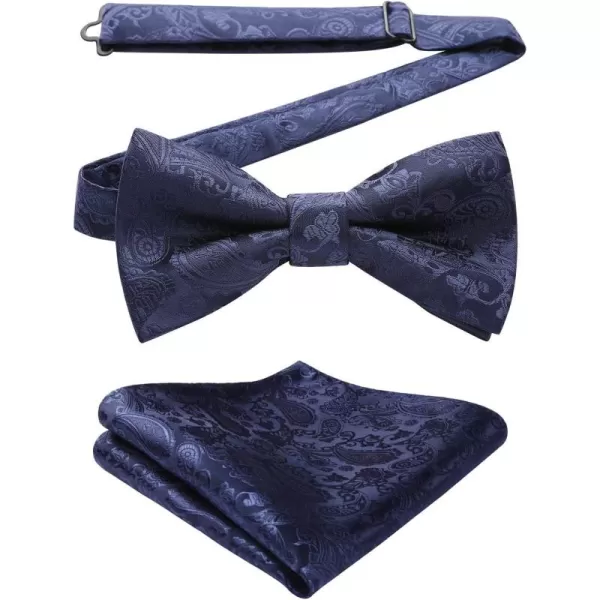 HISDERN Bow Ties for Men Pre-tied Paisley Bow Ties Pocket Square Set Men's Bowtie Wedding Party