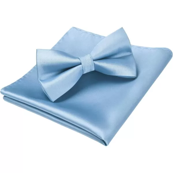 HISDERN Bow Ties for Men Solid Color Pre-Tie Bow Tie and Pocket Square Set Classic Formal Tuxedo Bowties for Wedding Party