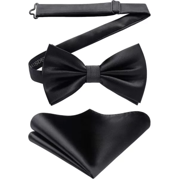 HISDERN Bow Ties for Men Solid Color Pre-Tie Bow Tie and Pocket Square Set Classic Formal Tuxedo Bowties for Wedding Party