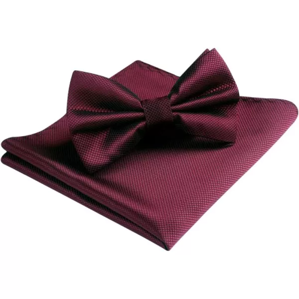 HISDERN Bow Ties for Men Solid Color Pre-Tie Bow Tie and Pocket Square Set Classic Formal Tuxedo Bowties for Wedding Party
