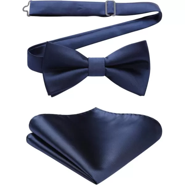 HISDERN Bow Ties for Men Solid Color Pre-Tie Bow Tie and Pocket Square Set Classic Formal Tuxedo Bowties for Wedding Party