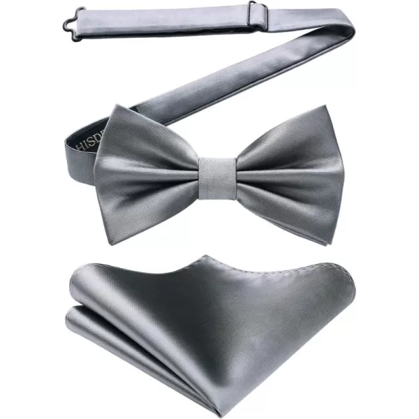 HISDERN Bow Ties for Men Solid Color Pre-Tie Bow Tie and Pocket Square Set Classic Formal Tuxedo Bowties for Wedding Party