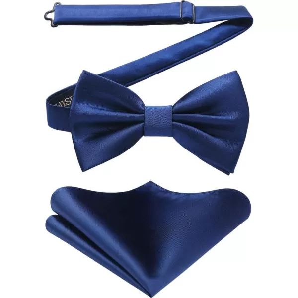 HISDERN Bow Ties for Men Solid Color Pre-Tie Bow Tie and Pocket Square Set Classic Formal Tuxedo Bowties for Wedding Party