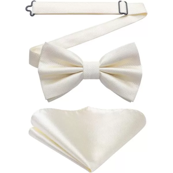 HISDERN Bow Ties for Men Solid Color Pre-Tie Bow Tie and Pocket Square Set Classic Formal Tuxedo Bowties for Wedding Party