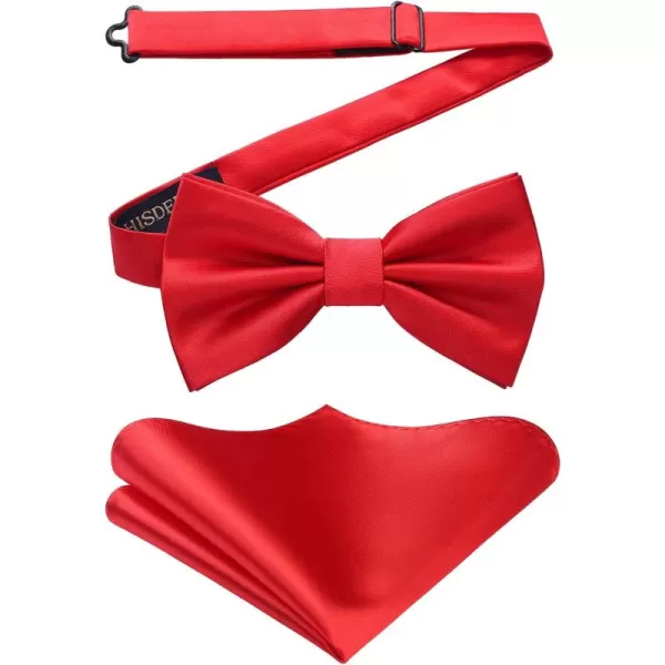 HISDERN Bow Ties for Men Solid Color Pre-Tie Bow Tie and Pocket Square Set Classic Formal Tuxedo Bowties for Wedding Party