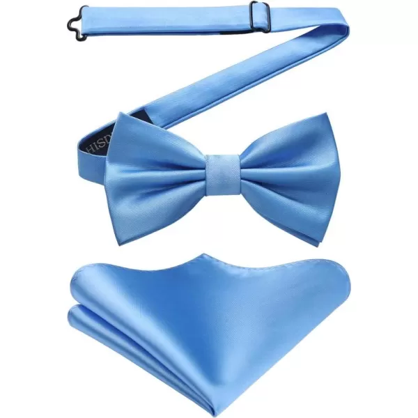 HISDERN Bow Ties for Men Solid Color Pre-Tie Bow Tie and Pocket Square Set Classic Formal Tuxedo Bowties for Wedding Party
