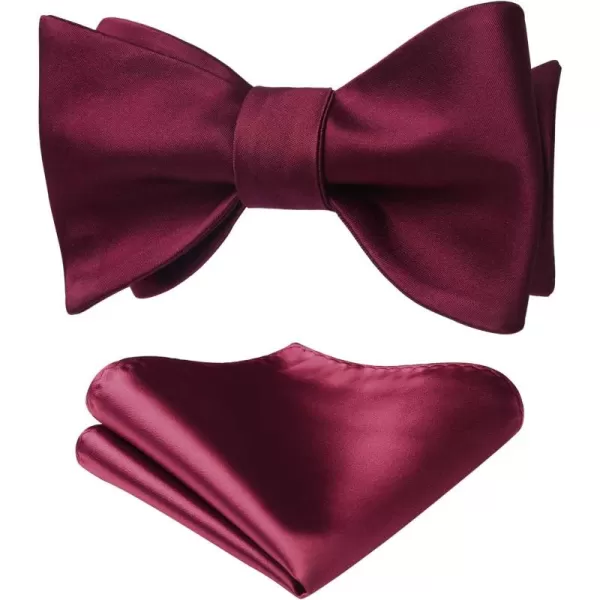 HISDERN Bow Ties for Men Solid Color Self Tie Bow Tie Pocket Square Set Classic Formal Satin Bowties for Tuxedo Wedding Party