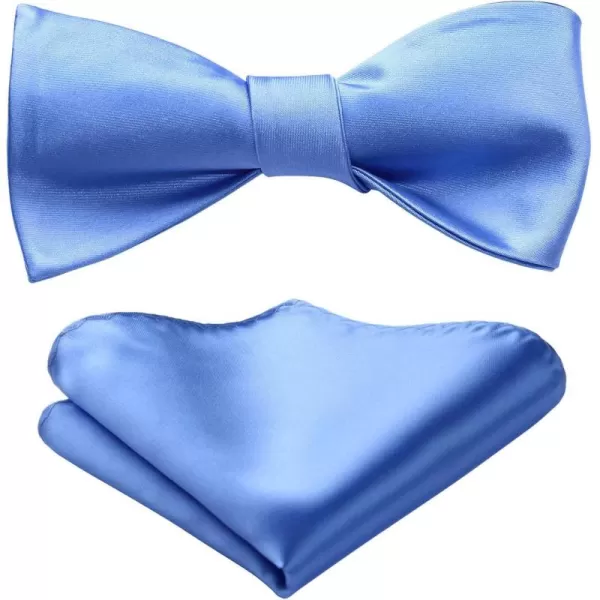 HISDERN Bow Ties for Men Solid Color Self Tie Bow Tie Pocket Square Set Classic Formal Satin Bowties for Tuxedo Wedding Party