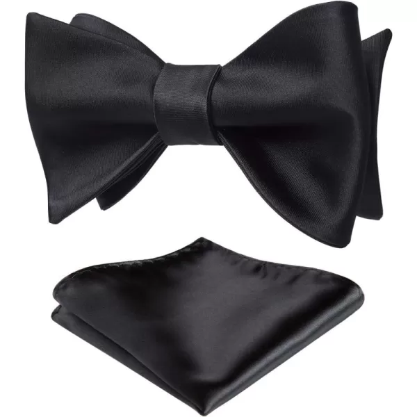 HISDERN Bow Ties for Men Solid Color Self Tie Bow Tie Pocket Square Set Classic Formal Satin Bowties for Tuxedo Wedding Party