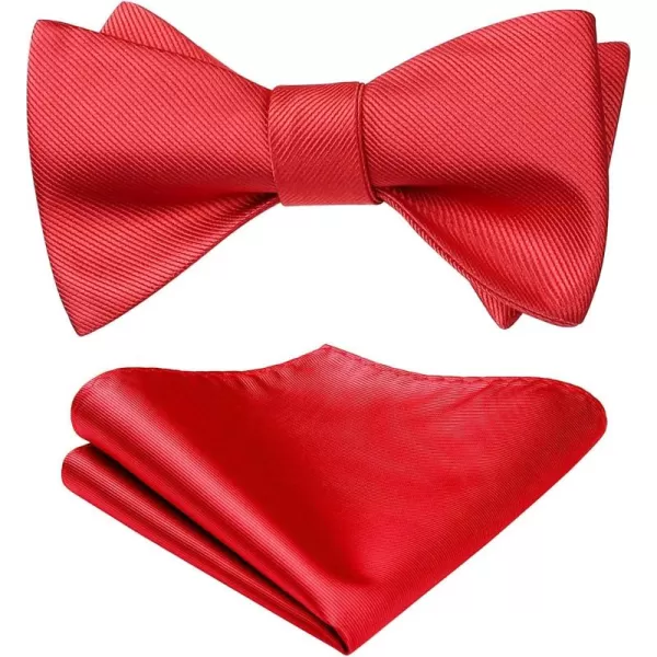 HISDERN Bow Ties for Men Solid Color Self Tie Bow Tie Pocket Square Set Classic Formal Satin Bowties for Tuxedo Wedding Party