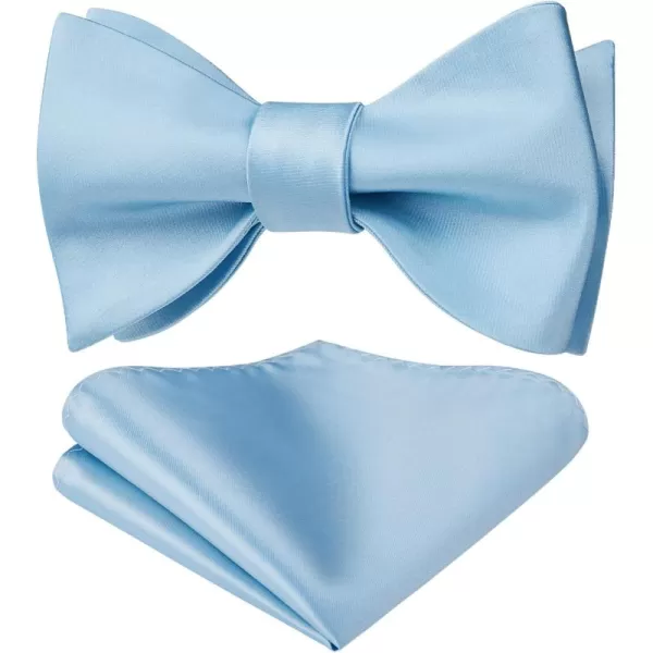 HISDERN Bow Ties for Men Solid Color Self Tie Bow Tie Pocket Square Set Classic Formal Satin Bowties for Tuxedo Wedding Party