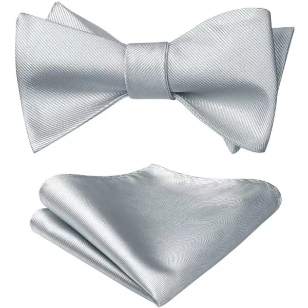 HISDERN Bow Ties for Men Solid Color Self Tie Bow Tie Pocket Square Set Classic Formal Satin Bowties for Tuxedo Wedding Party