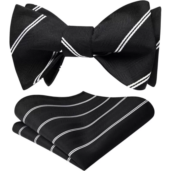 HISDERN Bow Ties for Men Striped Bowties Men's Self Tie Bowtie Handkerchief Formal Tuxedo Wedding Bowties and Pocket Square