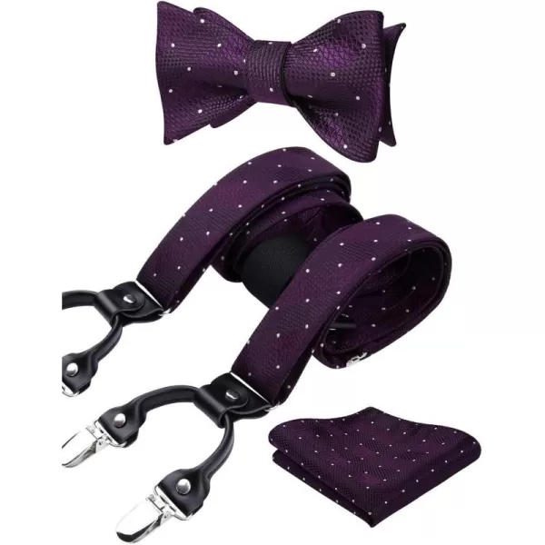 HISDERN Bow tie and Suspenders for Men Plaid Suspender Self Bowtie Pocket Square Adjustable Y Shape Mens Trouser Braces