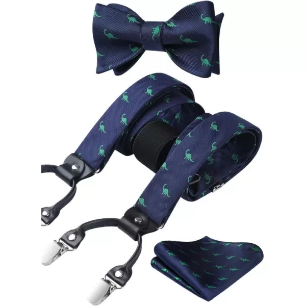 HISDERN Bow tie and Suspenders for Men Plaid Suspender Self Bowtie Pocket Square Adjustable Y Shape Mens Trouser Braces