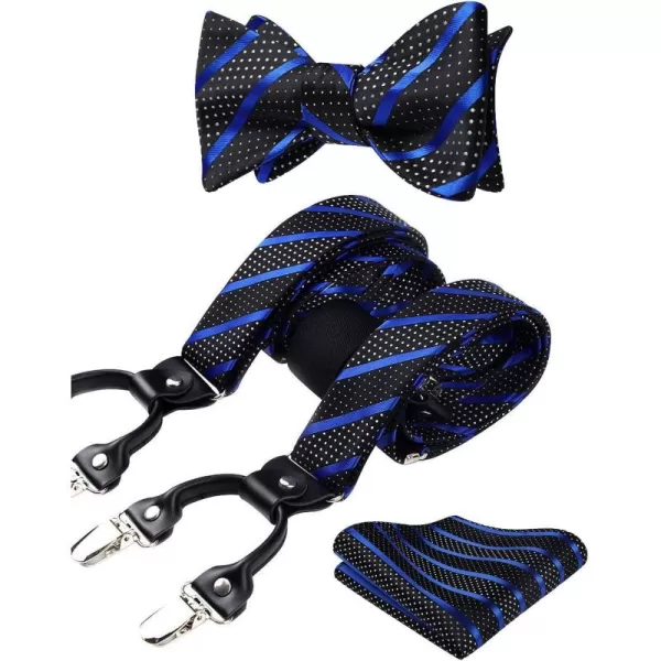 HISDERN Bow tie and Suspenders for Men Plaid Suspender Self Bowtie Pocket Square Adjustable Y Shape Mens Trouser Braces