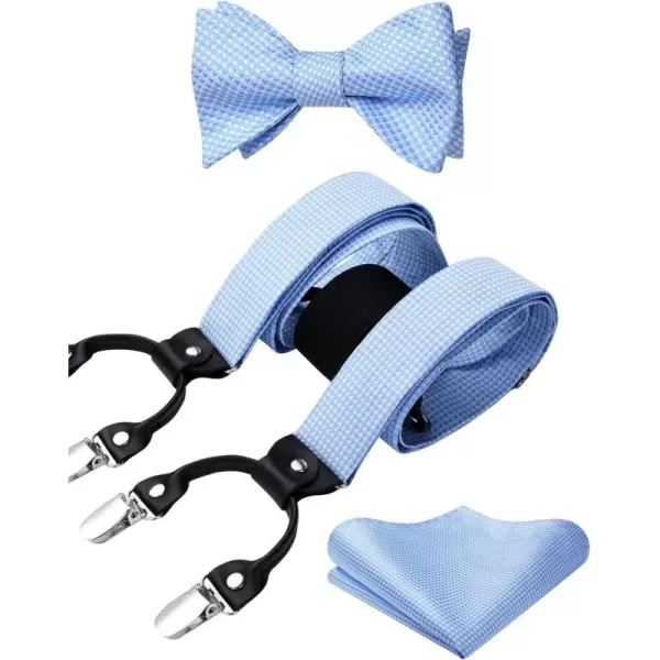 HISDERN Bow tie and Suspenders for Men Plaid Suspender Self Bowtie Pocket Square Adjustable Y Shape Mens Trouser Braces