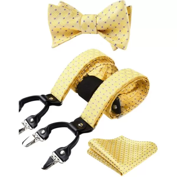 HISDERN Bow tie and Suspenders for Men Plaid Suspender Self Bowtie Pocket Square Adjustable Y Shape Mens Trouser Braces