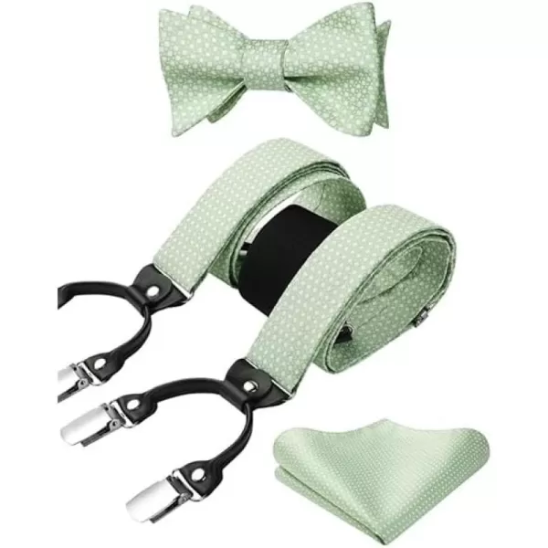 HISDERN Bow tie and Suspenders for Men Plaid Suspender Self Bowtie Pocket Square Adjustable Y Shape Mens Trouser Braces