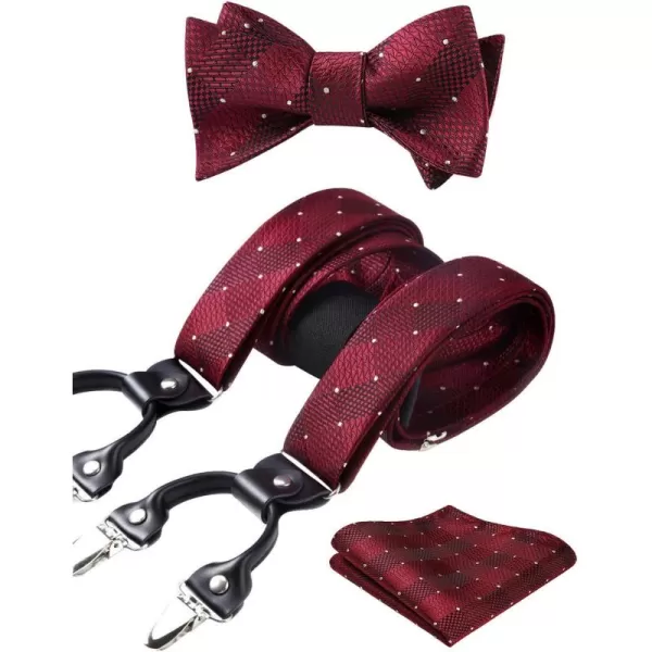 HISDERN Bow tie and Suspenders for Men Plaid Suspender Self Bowtie Pocket Square Adjustable Y Shape Mens Trouser Braces