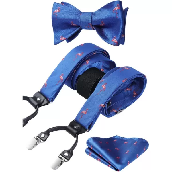 HISDERN Bow tie and Suspenders for Men Plaid Suspender Self Bowtie Pocket Square Adjustable Y Shape Mens Trouser Braces