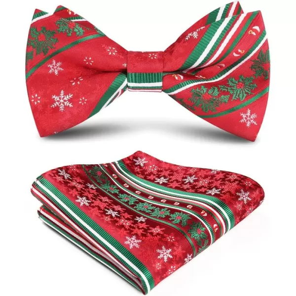 HISDERN Christmas Bow Tie and Pocket Square Set Pre Tied Bowties for Men Xmas Festival Woven Bowtie with Handkerchief