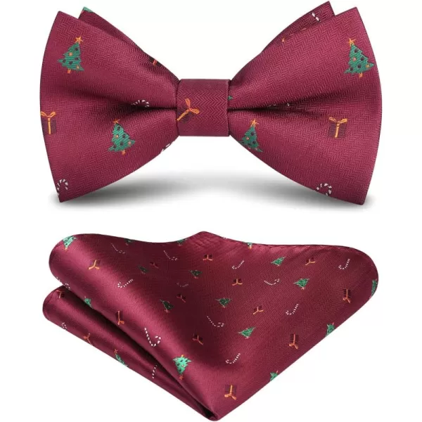 HISDERN Christmas Bow Tie and Pocket Square Set Pre Tied Bowties for Men Xmas Festival Woven Bowtie with Handkerchief