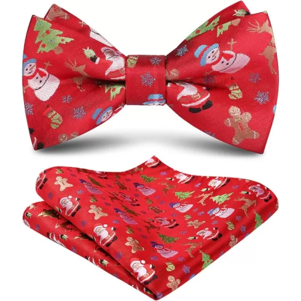 HISDERN Christmas Bow Tie and Pocket Square Set Pre Tied Bowties for Men Xmas Festival Woven Bowtie with Handkerchief