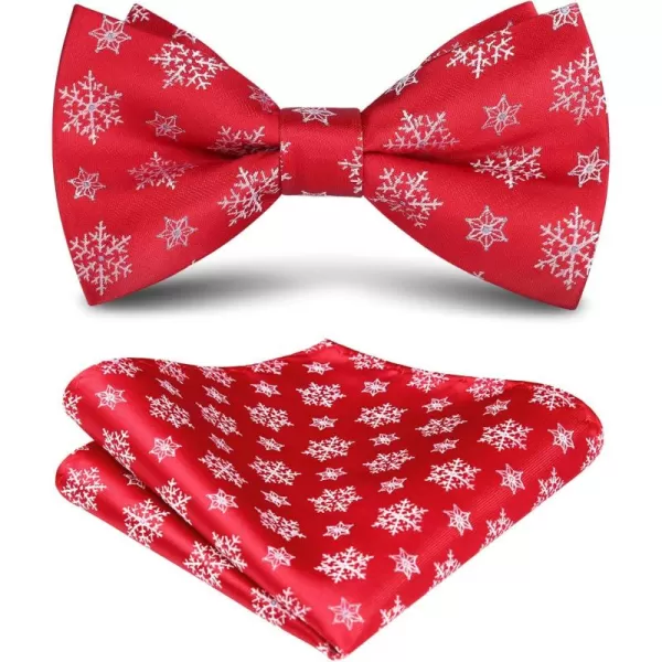 HISDERN Christmas Bow Tie and Pocket Square Set Pre Tied Bowties for Men Xmas Festival Woven Bowtie with Handkerchief