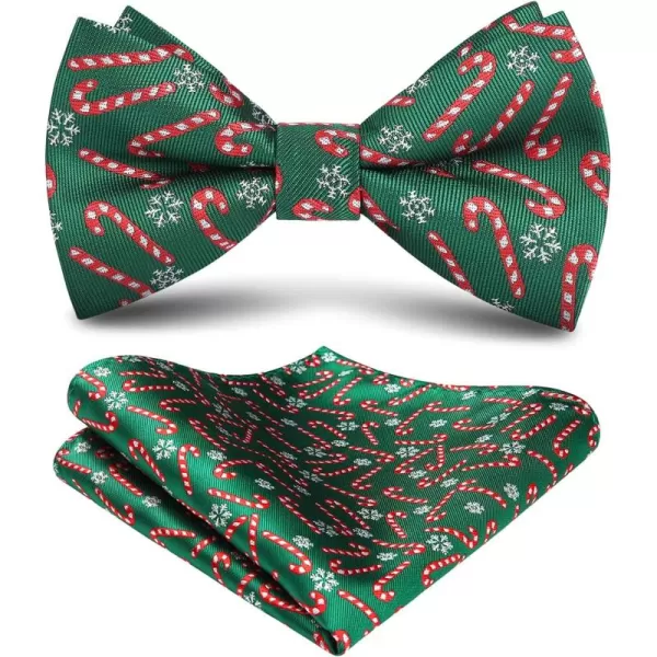 HISDERN Christmas Bow Tie and Pocket Square Set Pre Tied Bowties for Men Xmas Festival Woven Bowtie with Handkerchief