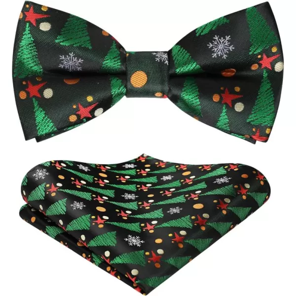 HISDERN Christmas Bow Tie and Pocket Square Set Pre Tied Bowties for Men Xmas Festival Woven Bowtie with Handkerchief