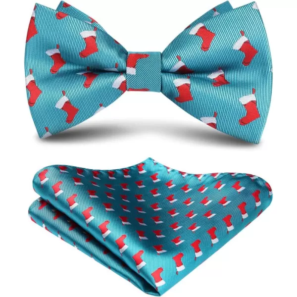 HISDERN Christmas Bow Tie and Pocket Square Set Pre Tied Bowties for Men Xmas Festival Woven Bowtie with Handkerchief