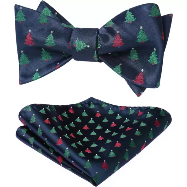 HISDERN Christmas Bow Ties for Men Xmas Self-tied Bowties and Pocket Square Set Festival Woven Bowtie Handkerchief