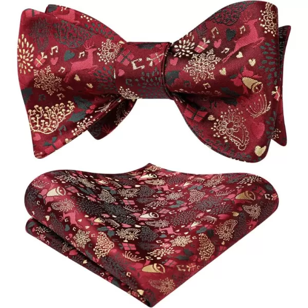 HISDERN Christmas Bow Ties for Men Xmas Self-tied Bowties and Pocket Square Set Festival Woven Bowtie Handkerchief