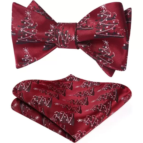 HISDERN Christmas Bow Ties for Men Xmas Self-tied Bowties and Pocket Square Set Festival Woven Bowtie Handkerchief