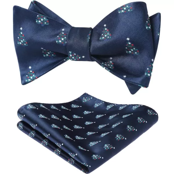 HISDERN Christmas Bow Ties for Men Xmas Self-tied Bowties and Pocket Square Set Festival Woven Bowtie Handkerchief