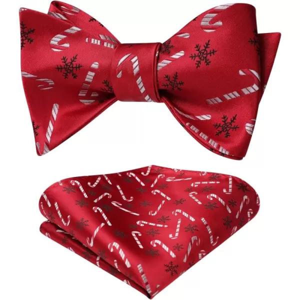 HISDERN Christmas Bow Ties for Men Xmas Self-tied Bowties and Pocket Square Set Festival Woven Bowtie Handkerchief