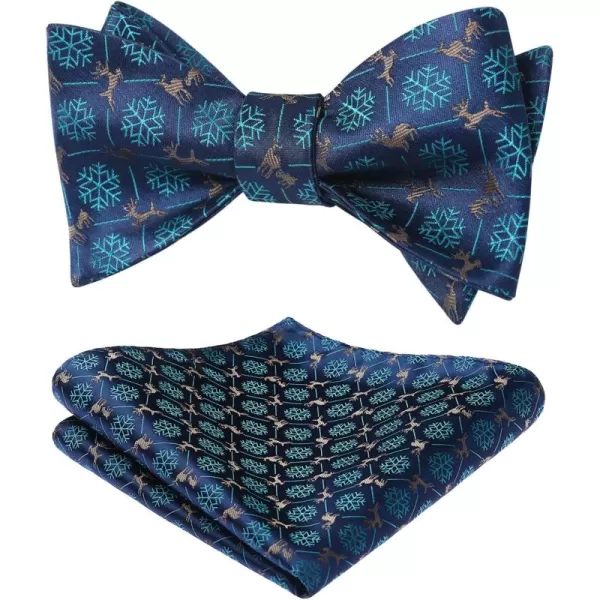 HISDERN Christmas Bow Ties for Men Xmas Self-tied Bowties and Pocket Square Set Festival Woven Bowtie Handkerchief