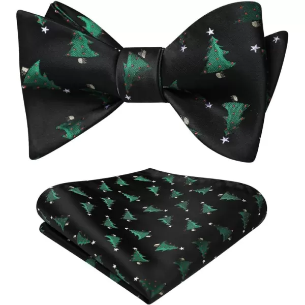 HISDERN Christmas Bow Ties for Men Xmas Self-tied Bowties and Pocket Square Set Festival Woven Bowtie Handkerchief