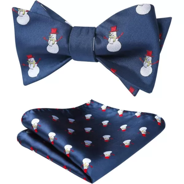 HISDERN Christmas Bow Ties for Men Xmas Self-tied Bowties and Pocket Square Set Festival Woven Bowtie Handkerchief
