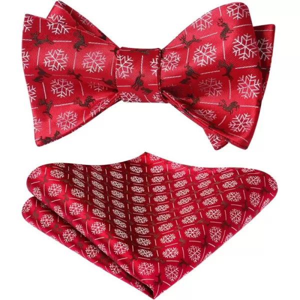 HISDERN Christmas Bow Ties for Men Xmas Self-tied Bowties and Pocket Square Set Festival Woven Bowtie Handkerchief