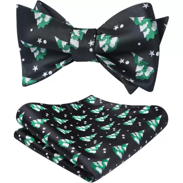HISDERN Christmas Bow Ties for Men Xmas Self-tied Bowties and Pocket Square Set Festival Woven Bowtie Handkerchief