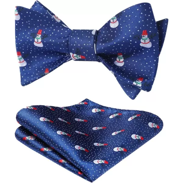 HISDERN Christmas Bow Ties for Men Xmas Self-tied Bowties and Pocket Square Set Festival Woven Bowtie Handkerchief