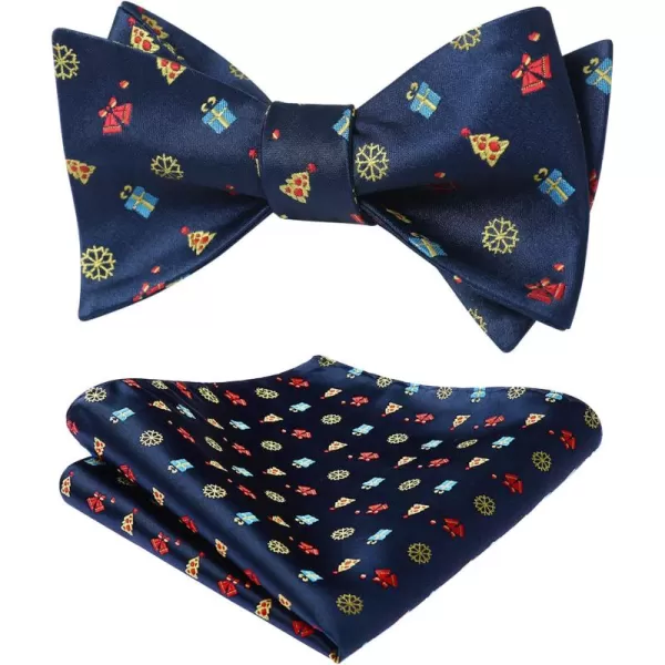 HISDERN Christmas Bow Ties for Men Xmas Self-tied Bowties and Pocket Square Set Festival Woven Bowtie Handkerchief