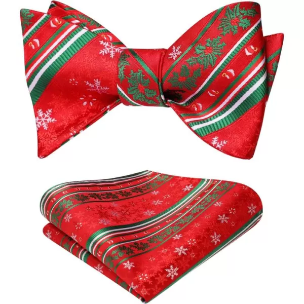HISDERN Christmas Bow Ties for Men Xmas Self-tied Bowties and Pocket Square Set Festival Woven Bowtie Handkerchief