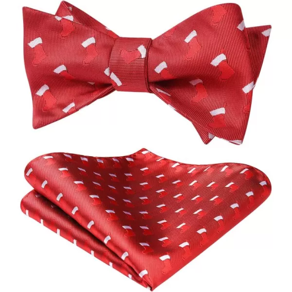 HISDERN Christmas Bow Ties for Men Xmas Self-tied Bowties and Pocket Square Set Festival Woven Bowtie Handkerchief