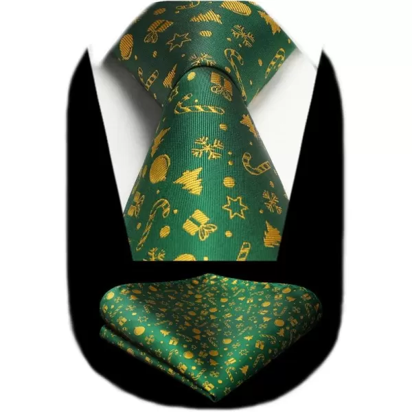 HISDERN Christmas Ties for Men Festival Necktie Boys Funny Vacation Xmas Tie Handkerchief &amp; Pocket Square Set for Party